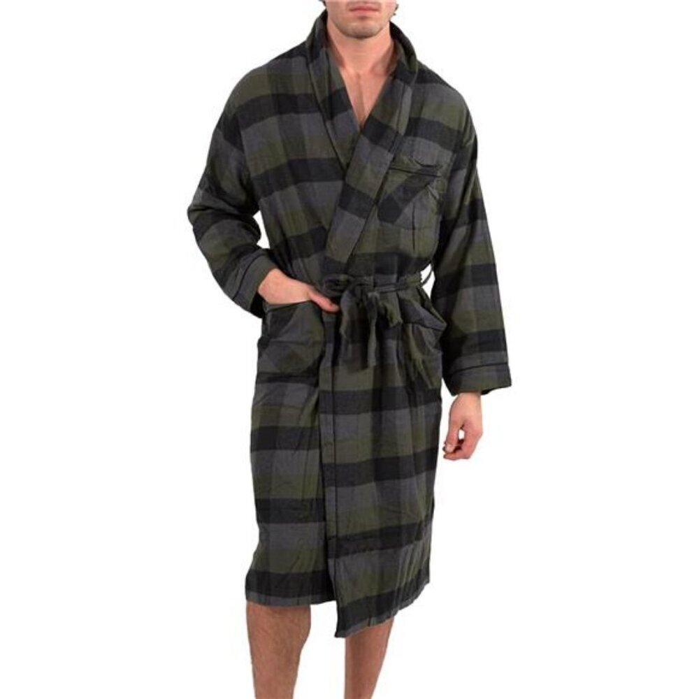Bottoms Out Men's Flannel Sleep Robe, Flannel Bathrobe for Men, Shawl Collar